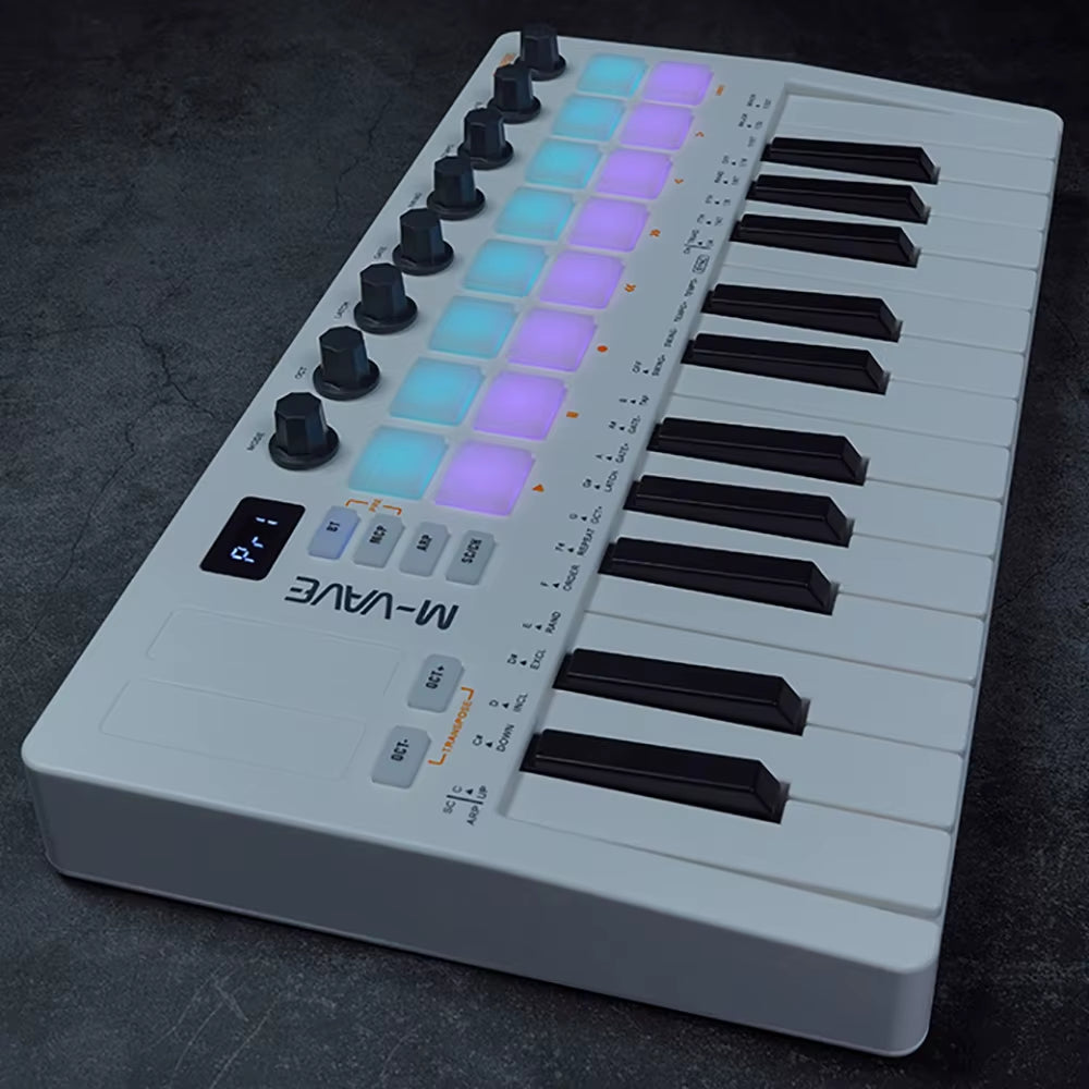 SMK-Ⅱ 25 Key MIDI Keyboard Controller with 16 RGB Drum Pads, Bluetooth Semi Weighted Professional Dynamic Keybed