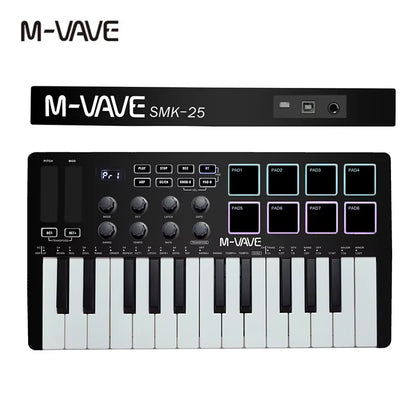 SMK-Ⅱ 25 Key MIDI Keyboard Controller with 16 RGB Drum Pads, Bluetooth Semi Weighted Professional Dynamic Keybed