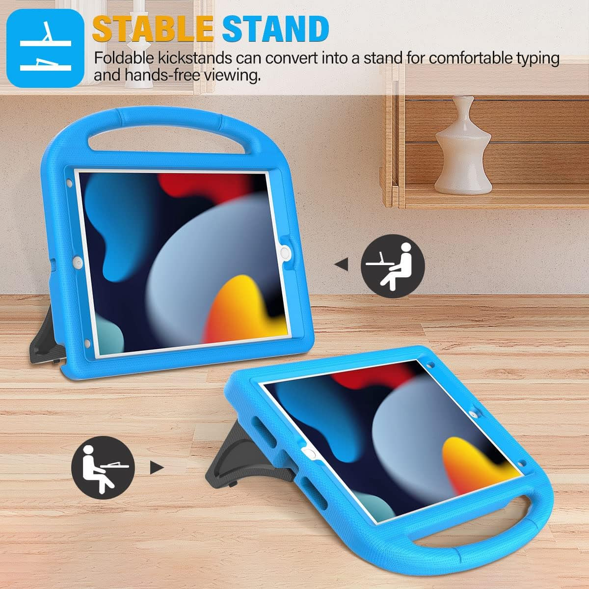 Kids Case for Ipad 9Th/8Th/7Th Generation - Ipad 10.2 Inch 2021/2020/2019 Case with Built-In Screen Protector, Durable Shockproof Handle Stand Kids Case for Apple Ipad 7/8/9 Gen, Blue