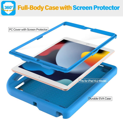 Kids Case for Ipad 9Th/8Th/7Th Generation - Ipad 10.2 Inch 2021/2020/2019 Case with Built-In Screen Protector, Durable Shockproof Handle Stand Kids Case for Apple Ipad 7/8/9 Gen, Blue