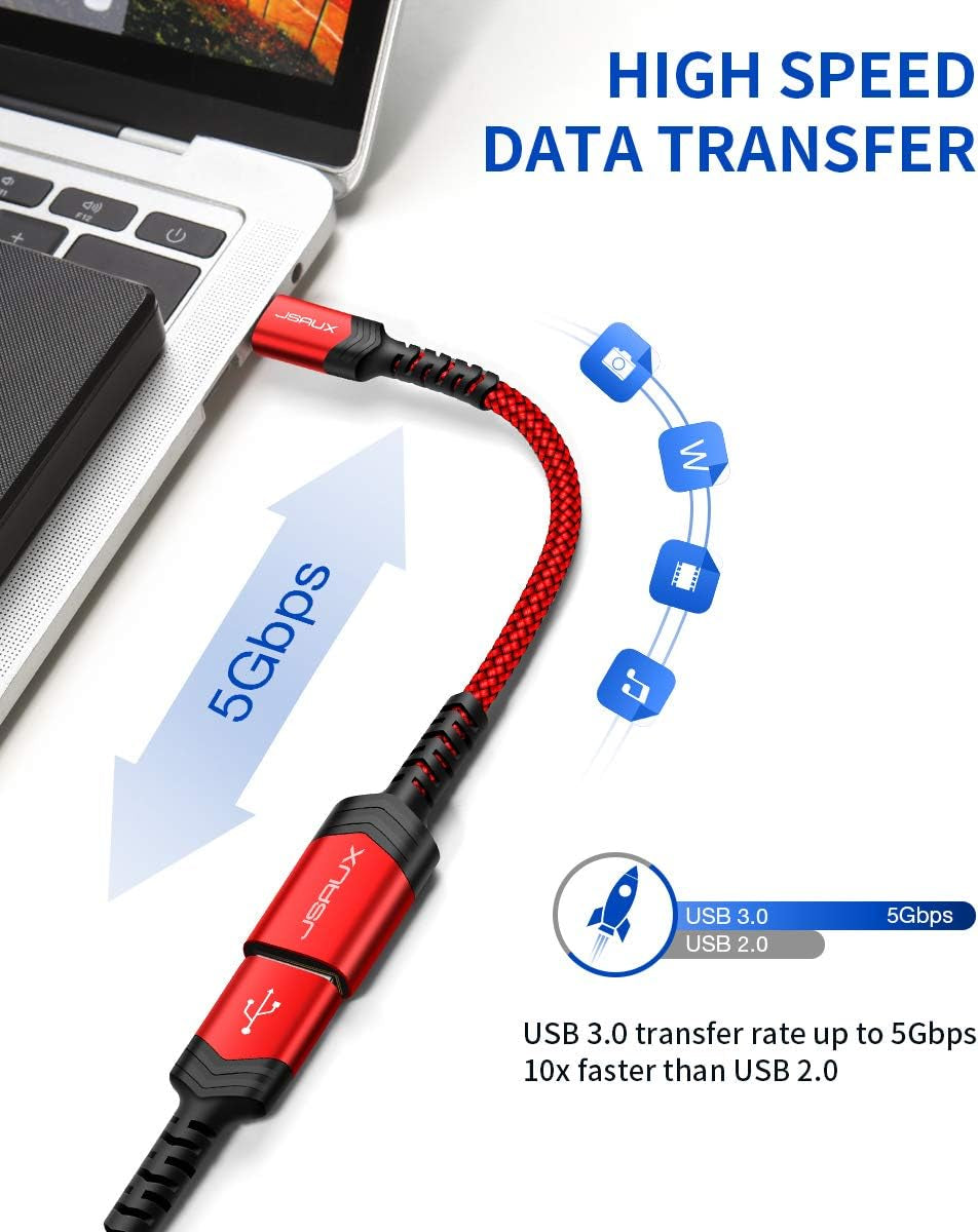 USB C to USB Adapter,  [0.5Ft 2 Pack] Type C 3.0 OTG Cable on the Go Type C Male to USB a Female Adapter Compatible with Macbook Pro 2018 2017,Samsung Galaxy S20 S20+ Ultra S8 S9 Note 10 -Red