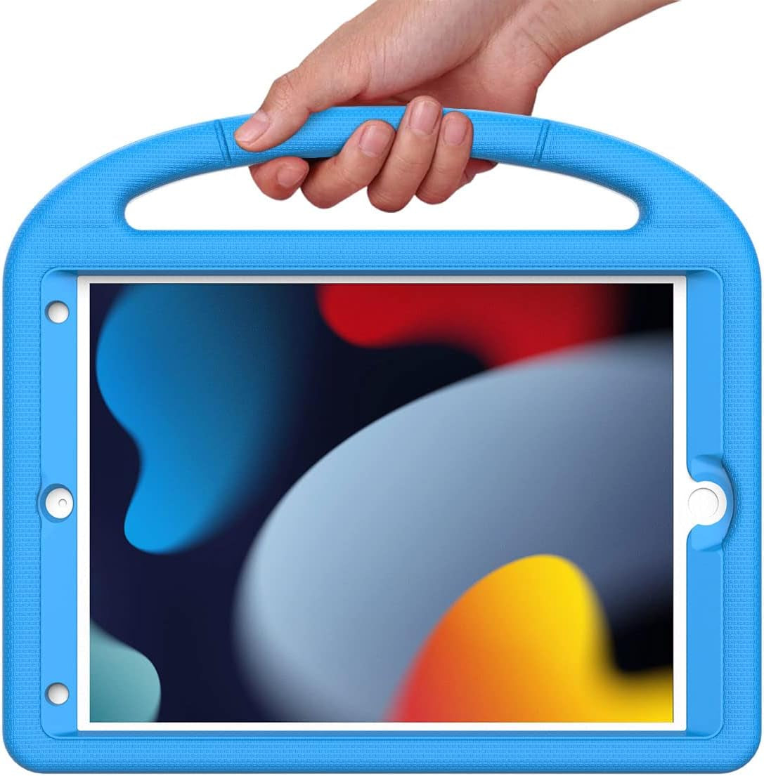 Kids Case for Ipad 9Th/8Th/7Th Generation - Ipad 10.2 Inch 2021/2020/2019 Case with Built-In Screen Protector, Durable Shockproof Handle Stand Kids Case for Apple Ipad 7/8/9 Gen, Blue