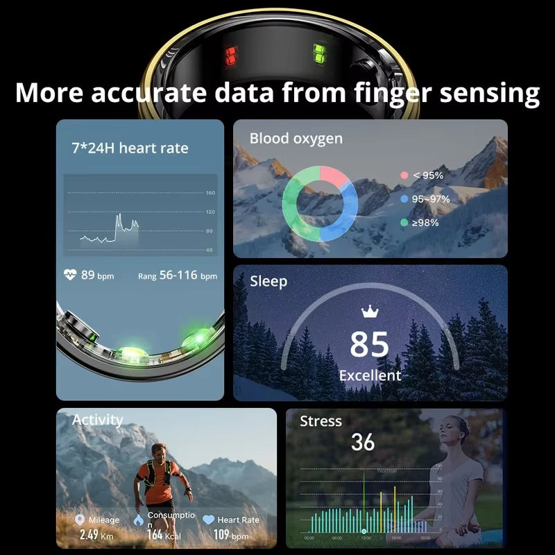 2024 R06 5ATM Waterproof Smart Ring for Men Women Heart Rate Health Monitoring 100+ Sport Modes Fitness Tracking Sport Ring