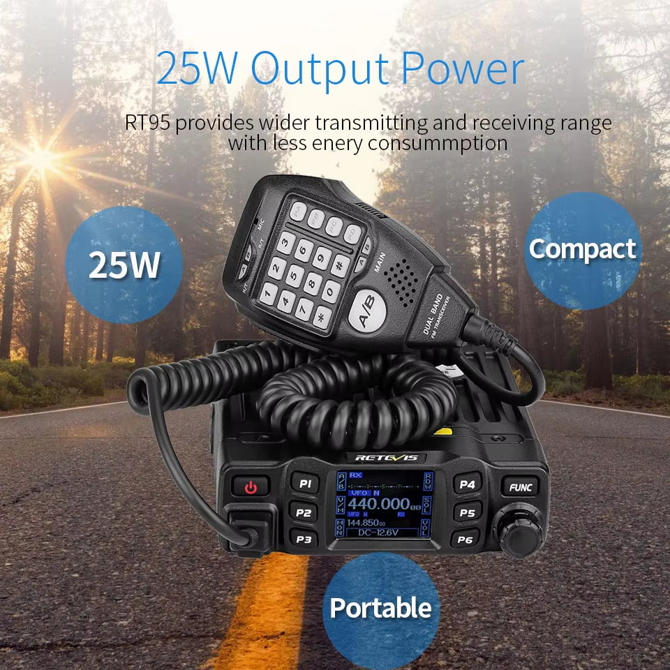 RT95 Car Radio with Screen Ham Car Mobile Radio Station Autoradio Two-Way Radio 25W VHF UHF CHIRP Anytone Base Station