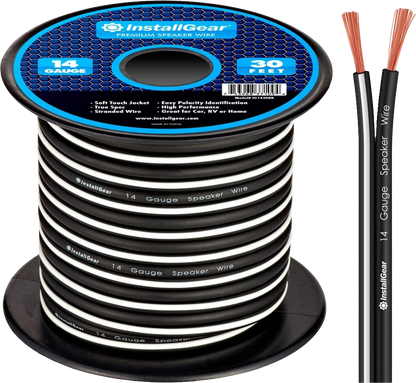 14 Gauge AWG 30Ft Black Speaker Wire Cable - Great Use for Car Speakers Stereos, Home Theater Speakers, Surround Sound, Radio