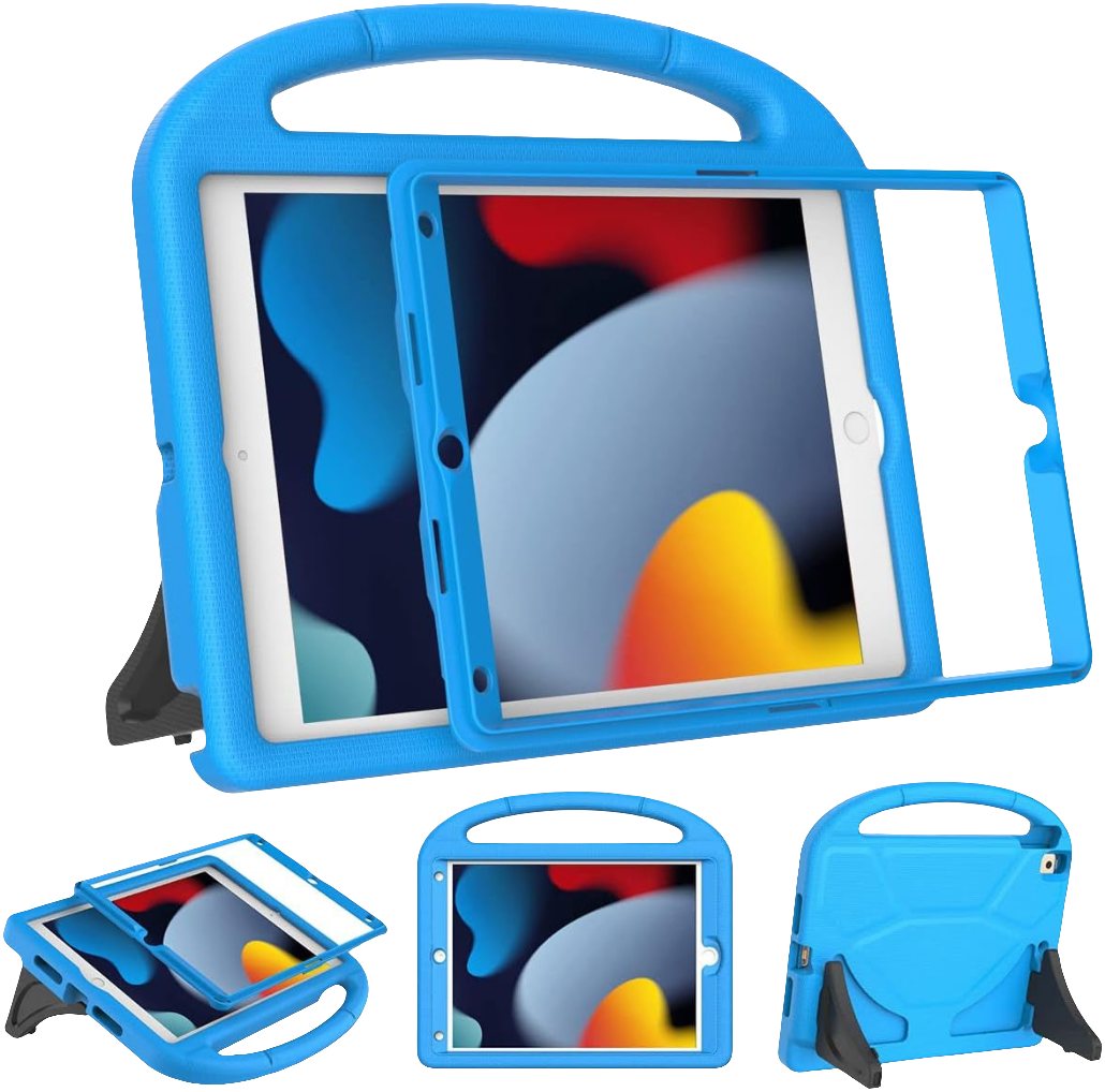 Kids Case for Ipad 9Th/8Th/7Th Generation - Ipad 10.2 Inch 2021/2020/2019 Case with Built-In Screen Protector, Durable Shockproof Handle Stand Kids Case for Apple Ipad 7/8/9 Gen, Blue