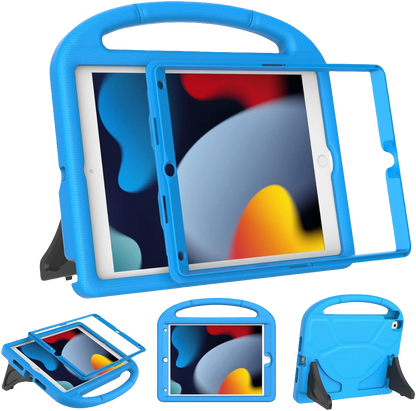 Kids Case for Ipad 9Th/8Th/7Th Generation - Ipad 10.2 Inch 2021/2020/2019 Case with Built-In Screen Protector, Durable Shockproof Handle Stand Kids Case for Apple Ipad 7/8/9 Gen, Blue