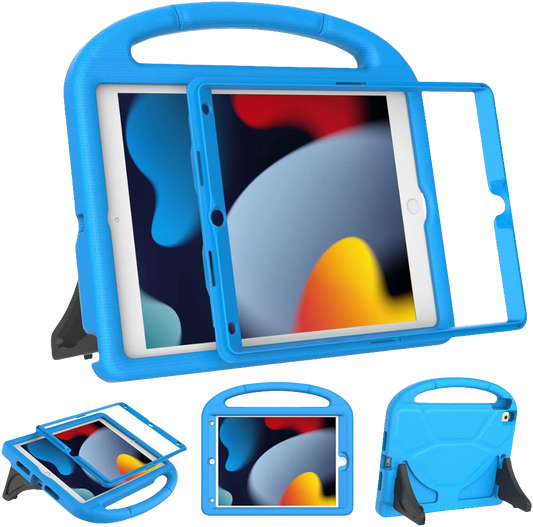 Kids Case for Ipad 9Th/8Th/7Th Generation - Ipad 10.2 Inch 2021/2020/2019 Case with Built-In Screen Protector, Durable Shockproof Handle Stand Kids Case for Apple Ipad 7/8/9 Gen, Blue