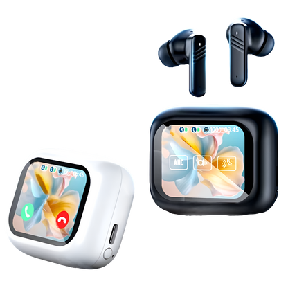 Active Noise Cancelling Earbuds ANC with Smart Touch Screen, TWS True Wireless Ear Buds Earphones for Iphone Android