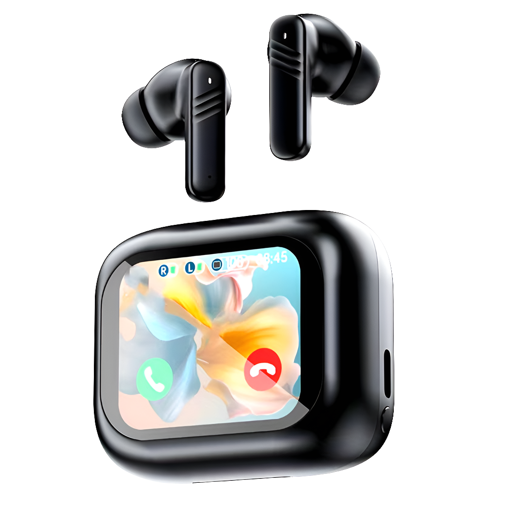 Active Noise Cancelling Earbuds ANC with Smart Touch Screen, TWS True Wireless Ear Buds Earphones for Iphone Android