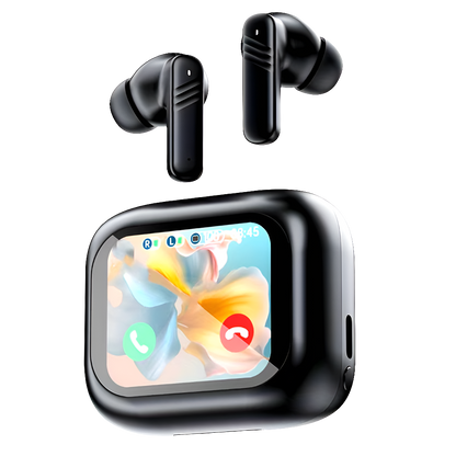 Active Noise Cancelling Earbuds ANC with Smart Touch Screen, TWS True Wireless Ear Buds Earphones for Iphone Android