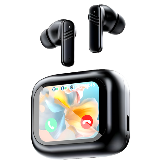 Active Noise Cancelling Earbuds ANC with Smart Touch Screen, TWS True Wireless Ear Buds Earphones for Iphone Android