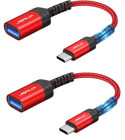 USB C to USB Adapter,  [0.5Ft 2 Pack] Type C 3.0 OTG Cable on the Go Type C Male to USB a Female Adapter Compatible with Macbook Pro 2018 2017,Samsung Galaxy S20 S20+ Ultra S8 S9 Note 10 -Red