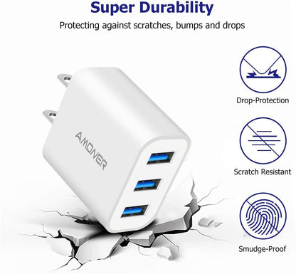 USB Wall Charger,  2Pack 15W 3-Port USB Plug Cube USB Cube Power Adapter for Iphone 14/13/12/11/Pro/Promax/Xs/Xr/X/8, Galaxy S22 S21 and More and More