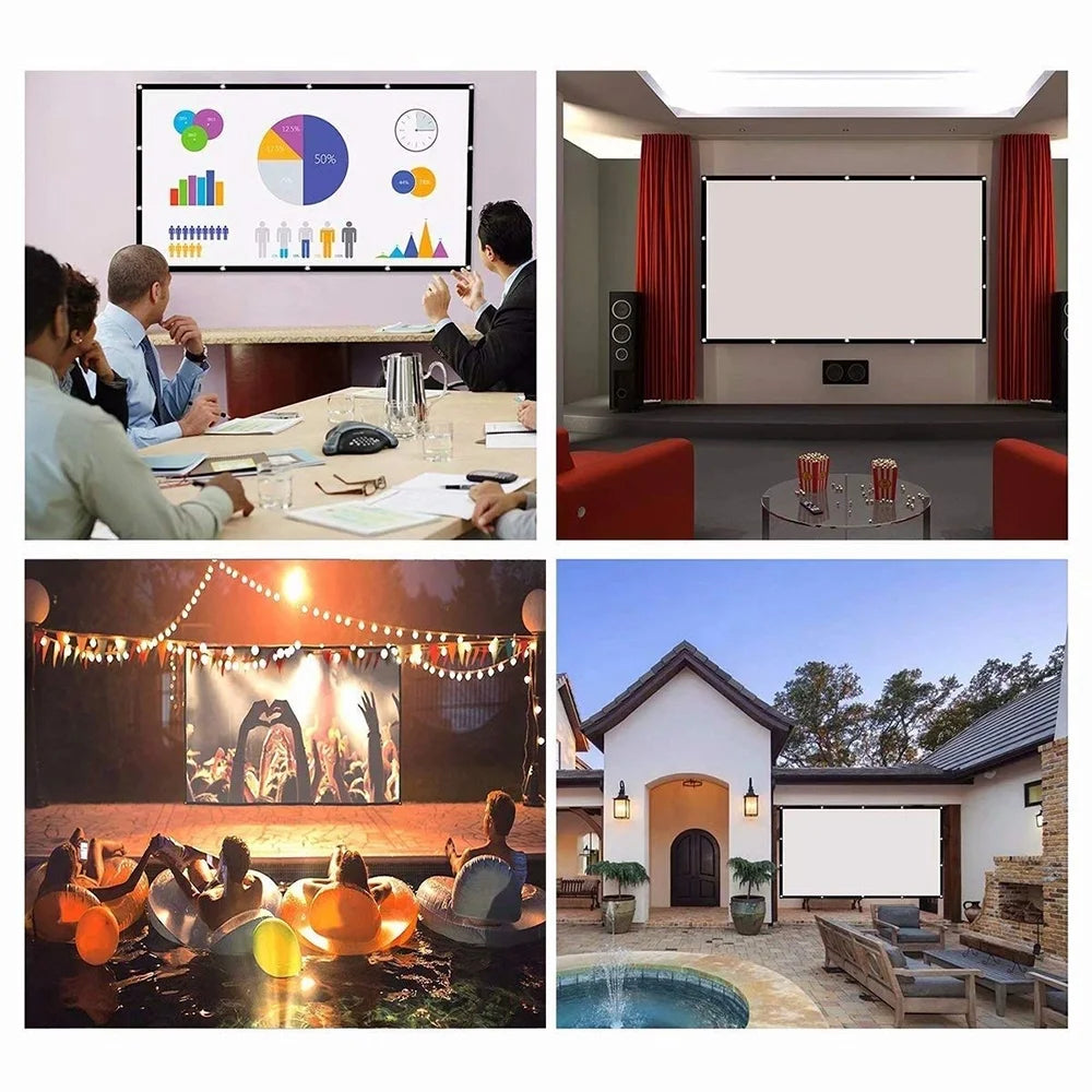 Projector Screen 150 Inch, 4K Movie Projector Screen 16:9 HD Foldable and Portable Anti-Crease